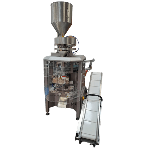 EMPACADORA VERTICAL DE SERVOS CON BANDA DE DESCARGA Y SISTEMA PRECORTE